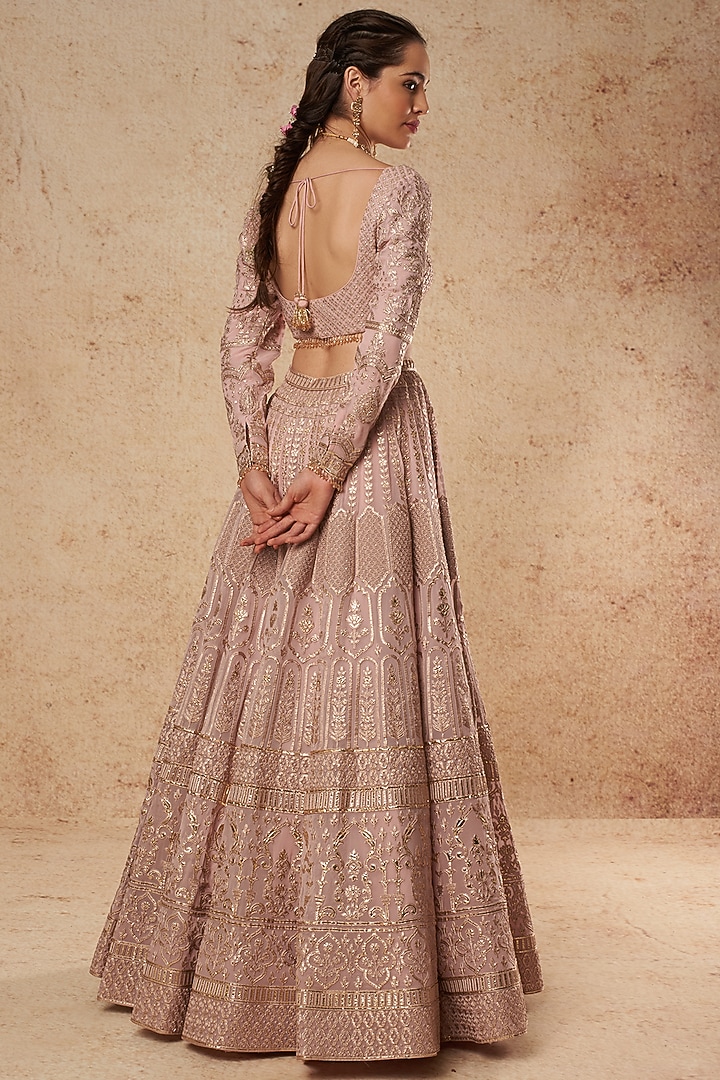 Mauve Georgette Bridal Lehenga Set With Foil Work by Falguni Shane Peacock India at Pernia's Pop Up Shop
