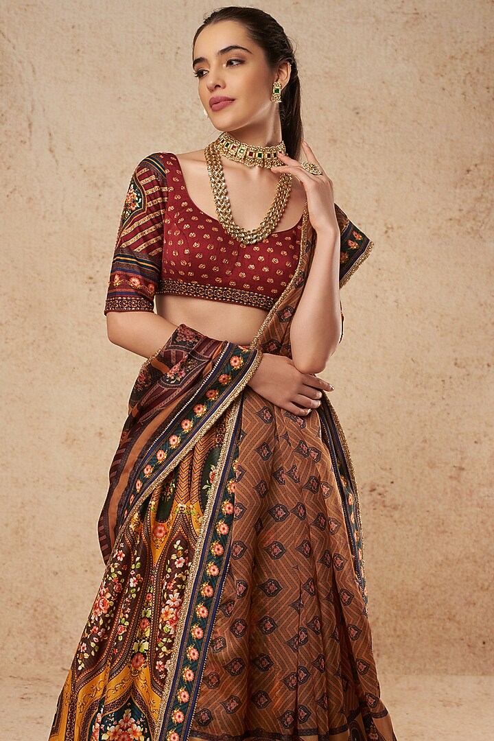 Multi-Colored Printed Bridal Lehenga Set by Falguni Shane Peacock India at Pernia's Pop Up Shop