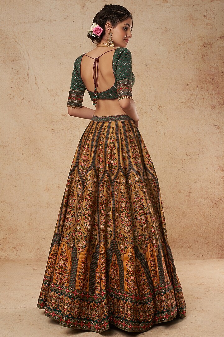Ochre Yellow Printed Bridal Lehenga Set by Falguni Shane Peacock India at Pernia's Pop Up Shop