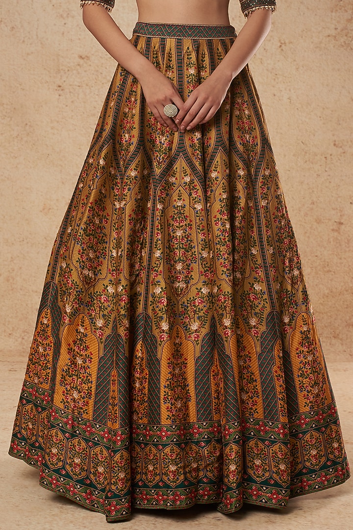 Ochre Yellow Printed Bridal Lehenga Set by Falguni Shane Peacock India at Pernia's Pop Up Shop
