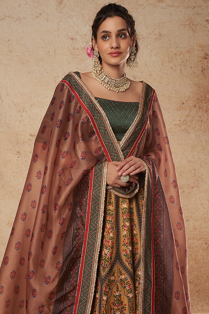 Ochre Yellow Printed Bridal Lehenga Set by Falguni Shane Peacock India at Pernia's Pop Up Shop