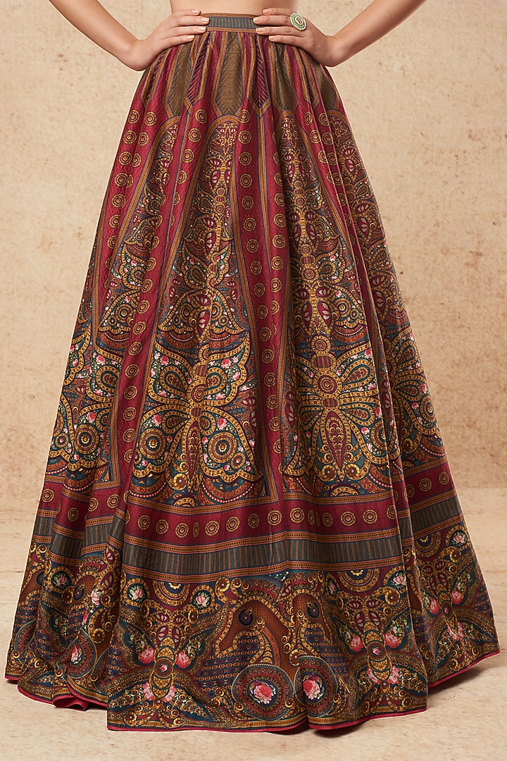 Multi-Colored Dupion Silk Printed Wedding Lehenga Set by Falguni Shane Peacock India at Pernia's Pop Up Shop
