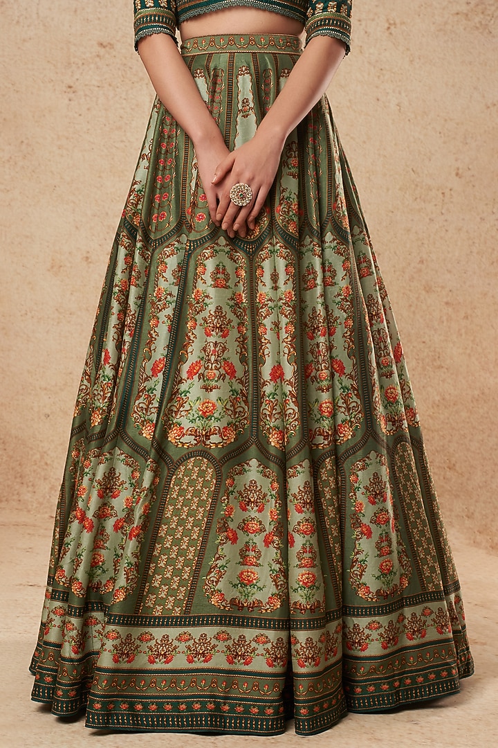 Emerald Green Printed Bridal Lehenga Set by Falguni Shane Peacock India at Pernia's Pop Up Shop