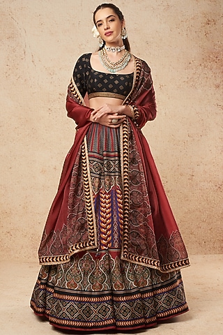 Multi-Colored Dupion Silk Lehenga Set by Falguni Shane Peacock India