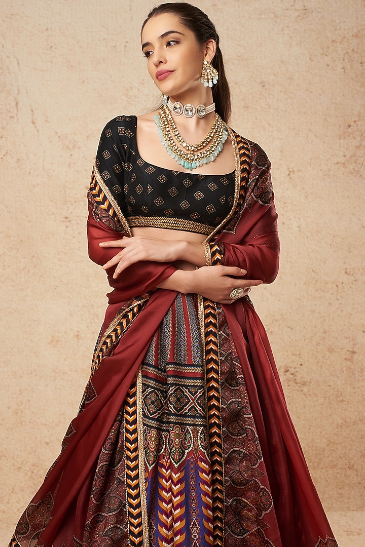 Multi-Colored Dupion Silk Wedding Lehenga Set by Falguni Shane Peacock India at Pernia's Pop Up Shop