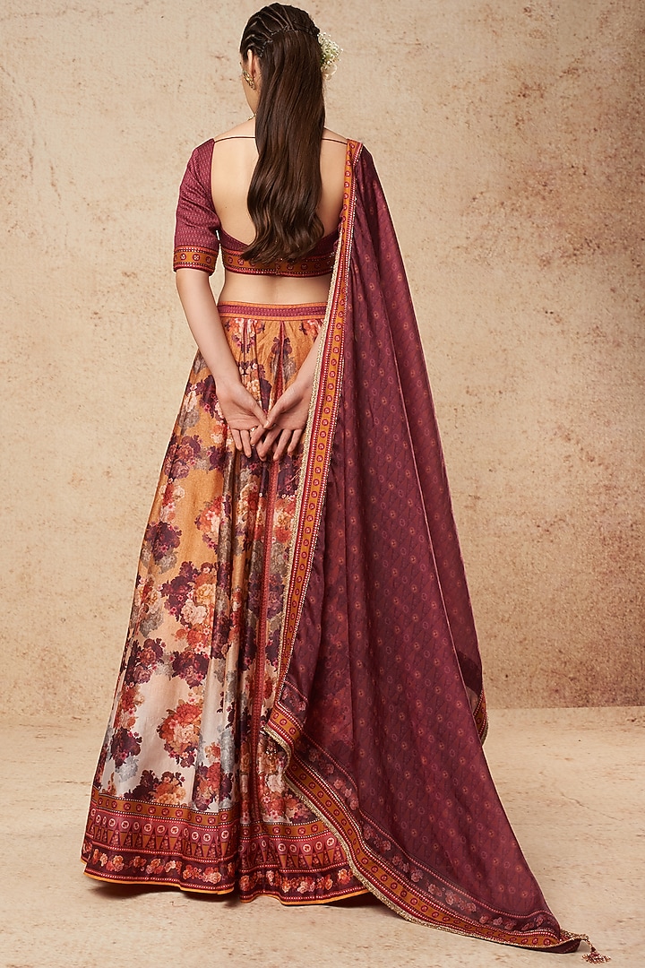 Orange Dupion Silk Printed Wedding Lehenga Set by Falguni Shane Peacock India at Pernia's Pop Up Shop