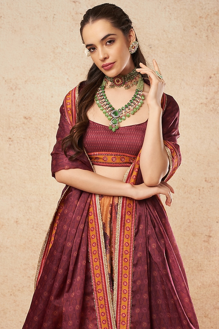Orange Dupion Silk Printed Wedding Lehenga Set by Falguni Shane Peacock India at Pernia's Pop Up Shop