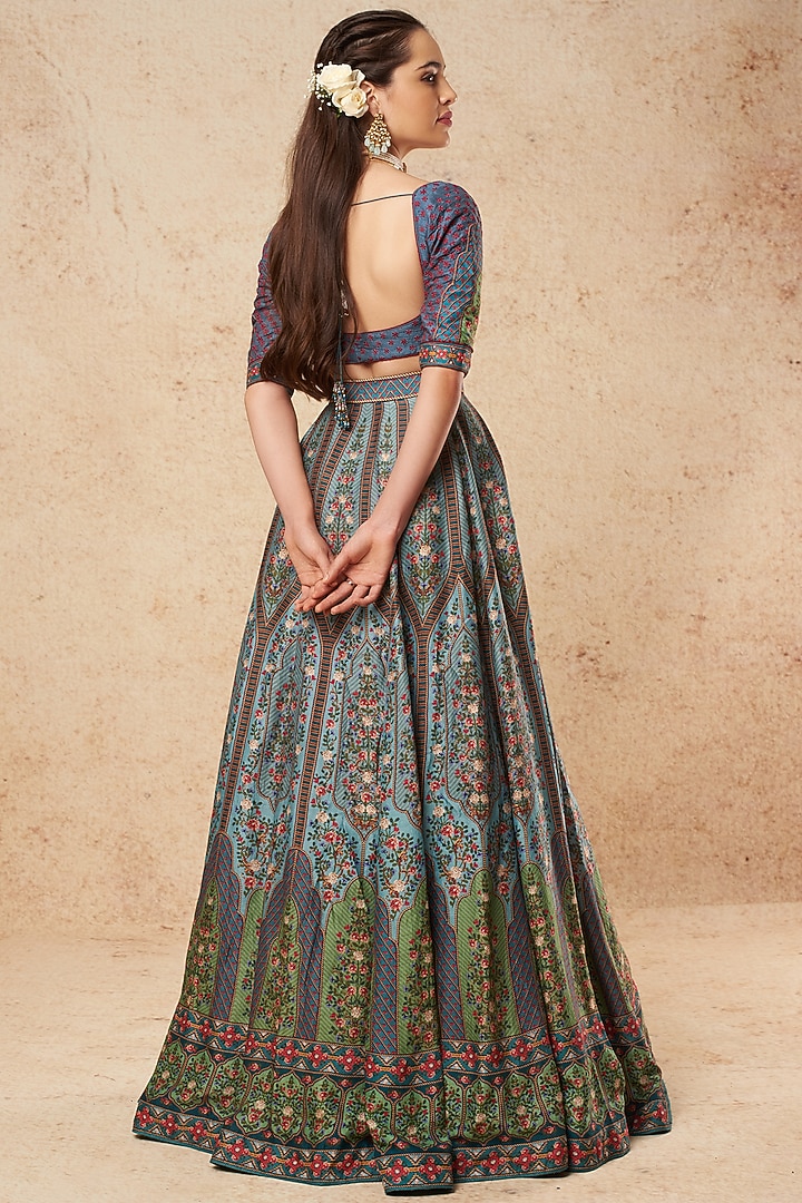 Sky Blue Printed Bridal Lehenga Set by Falguni Shane Peacock India at Pernia's Pop Up Shop