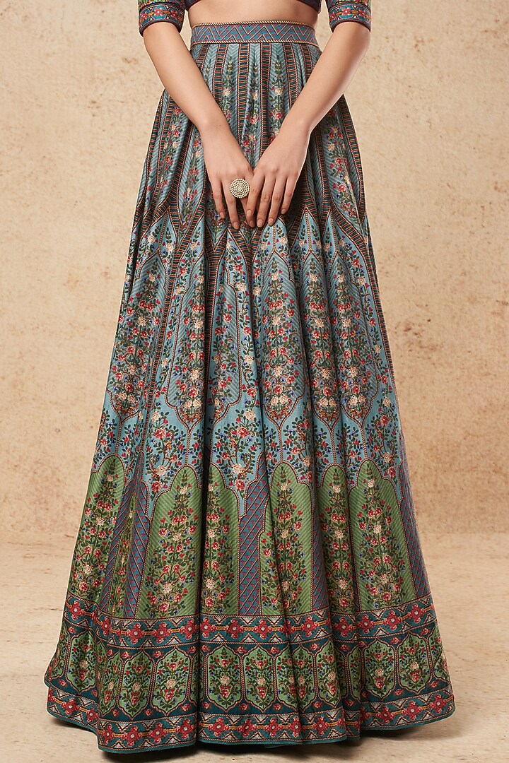 Sky Blue Printed Bridal Lehenga Set by Falguni Shane Peacock India at Pernia's Pop Up Shop