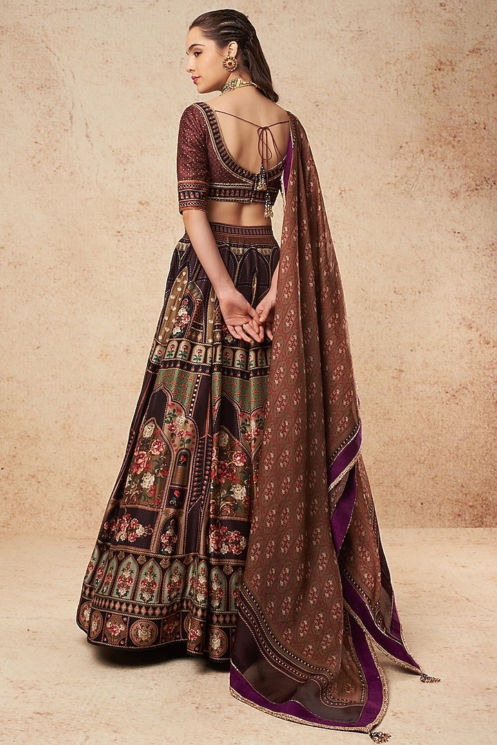 Black & Brown Printed Bridal Lehenga Set by Falguni Shane Peacock India at Pernia's Pop Up Shop