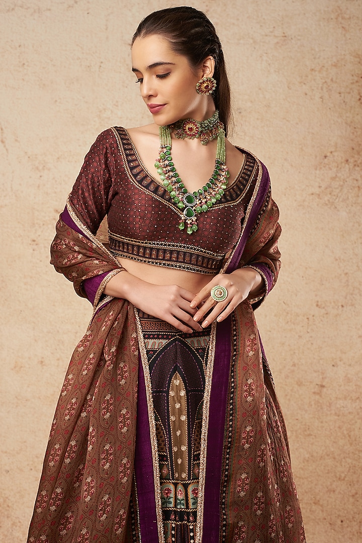 Black & Brown Printed Bridal Lehenga Set by Falguni Shane Peacock India at Pernia's Pop Up Shop