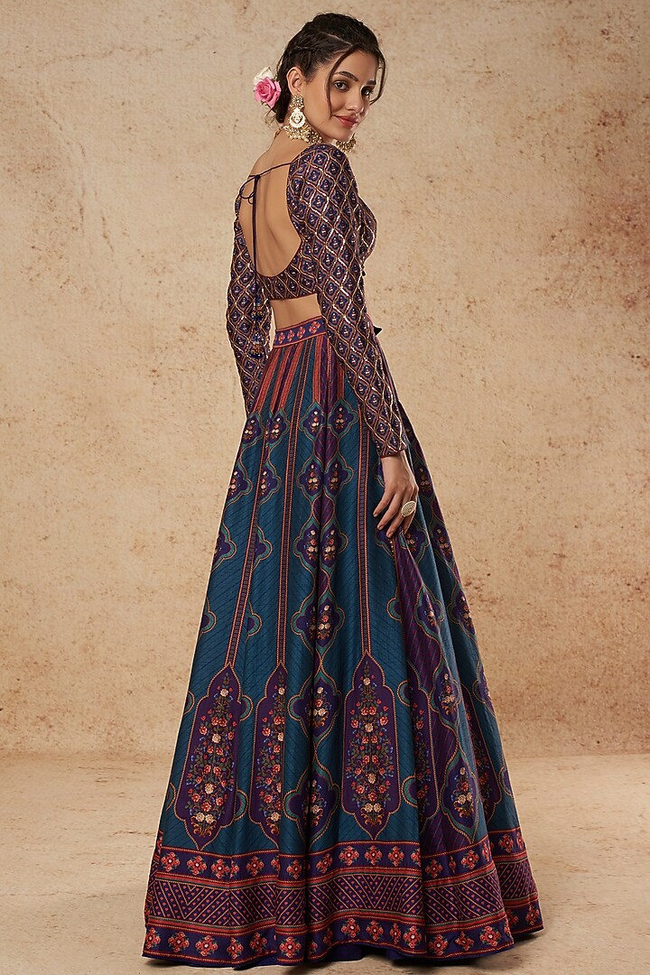 Purple Silk Printed Bridal Lehenga Set by Falguni Shane Peacock India at Pernia's Pop Up Shop
