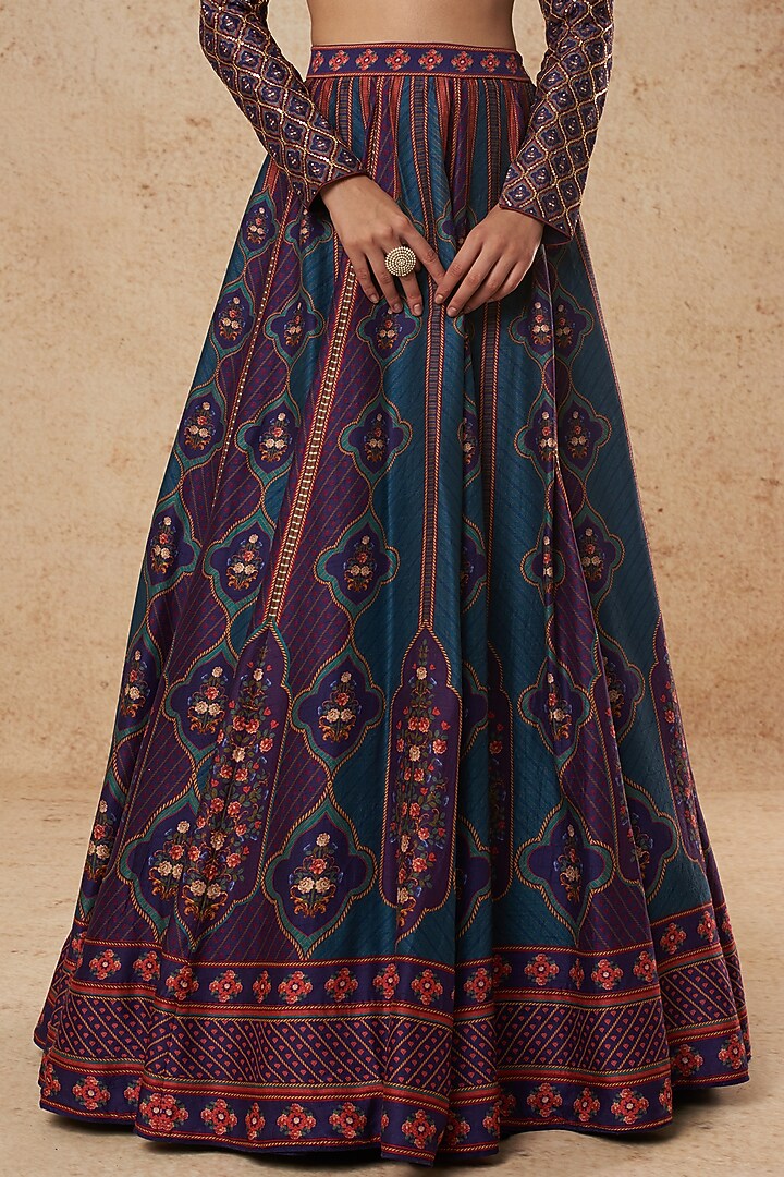Purple Silk Printed Bridal Lehenga Set by Falguni Shane Peacock India at Pernia's Pop Up Shop