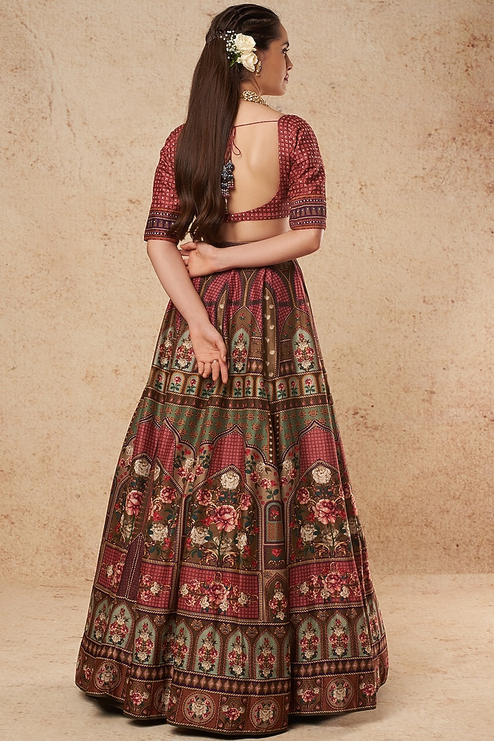 Pink & Brown Printed Bridal Lehenga Set by Falguni Shane Peacock India at Pernia's Pop Up Shop