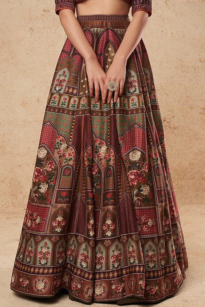 Pink & Brown Printed Bridal Lehenga Set by Falguni Shane Peacock India at Pernia's Pop Up Shop