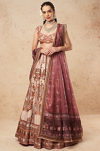 Light Pink Printed Lehenga Set by Falguni Shane Peacock India