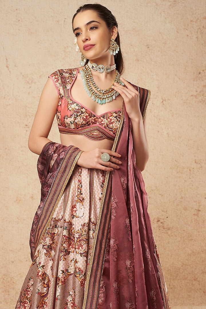 Light Pink Printed Wedding Lehenga Set by Falguni Shane Peacock India at Pernia's Pop Up Shop