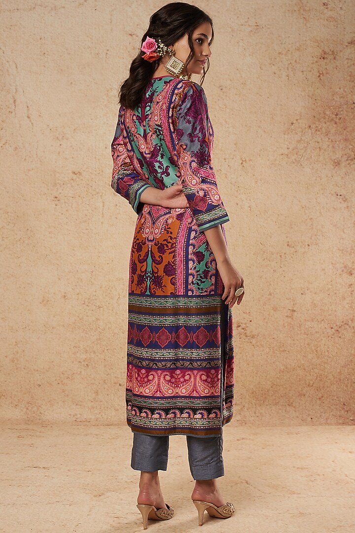 Multi-Colored Paisley Printed Kurta Set by Falguni Shane Peacock India at Pernia's Pop Up Shop