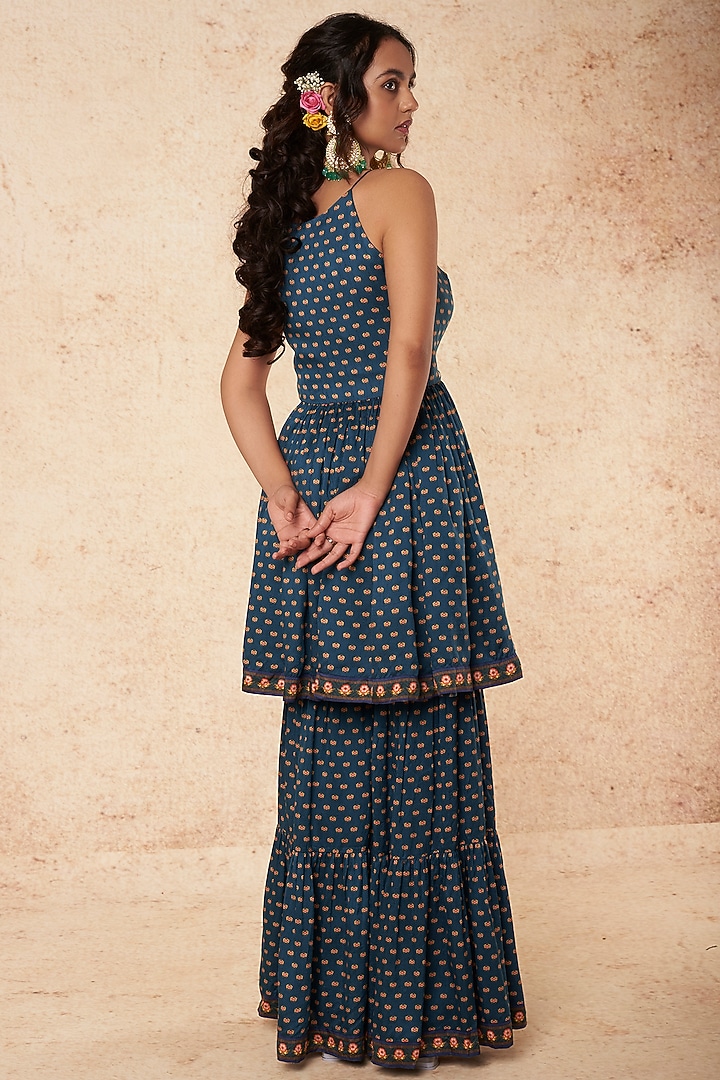 Sky Blue Floral Printed Wedding Sharara Set by Falguni Shane Peacock India at Pernia's Pop Up Shop