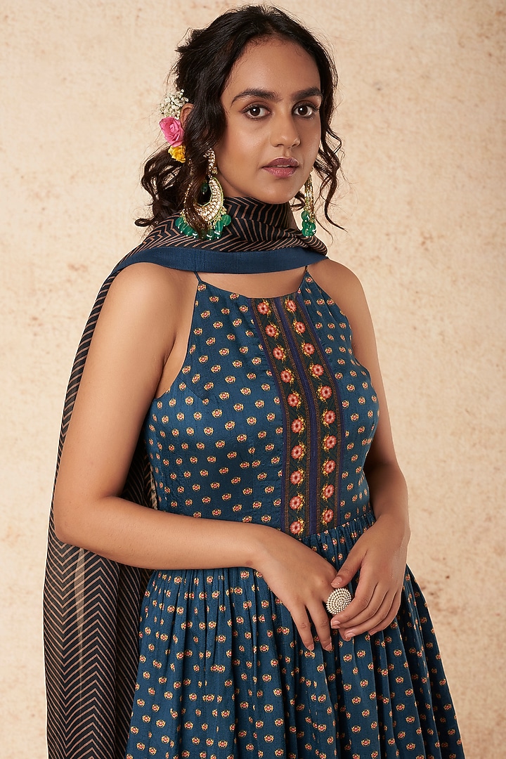 Sky Blue Floral Printed Wedding Sharara Set by Falguni Shane Peacock India at Pernia's Pop Up Shop