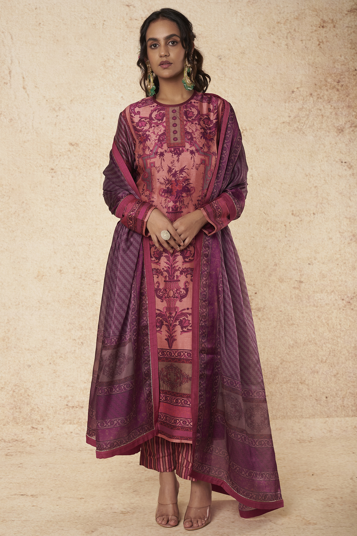 Magenta Printed Kurta Set by Falguni Shane Peacock India