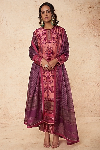 Magenta Printed Kurta Set by Falguni Shane Peacock India