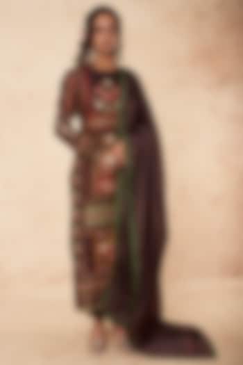 Black Silk Printed Kurta Set by Falguni Shane Peacock India at Pernia's Pop Up Shop