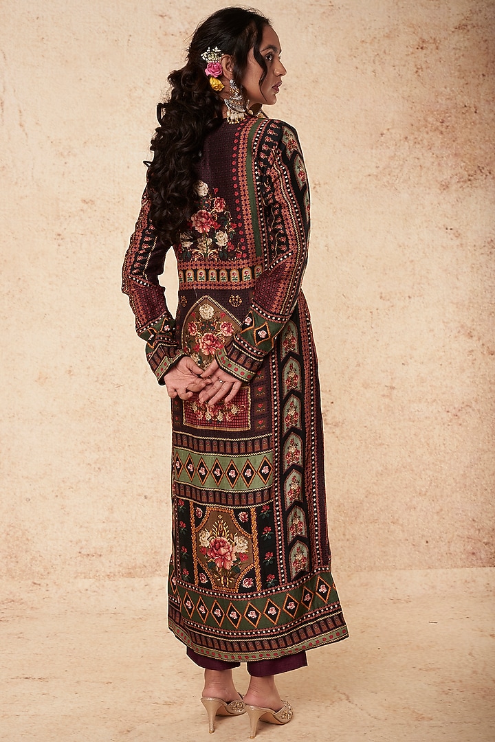Black Silk Printed Kurta Set by Falguni Shane Peacock India at Pernia's Pop Up Shop