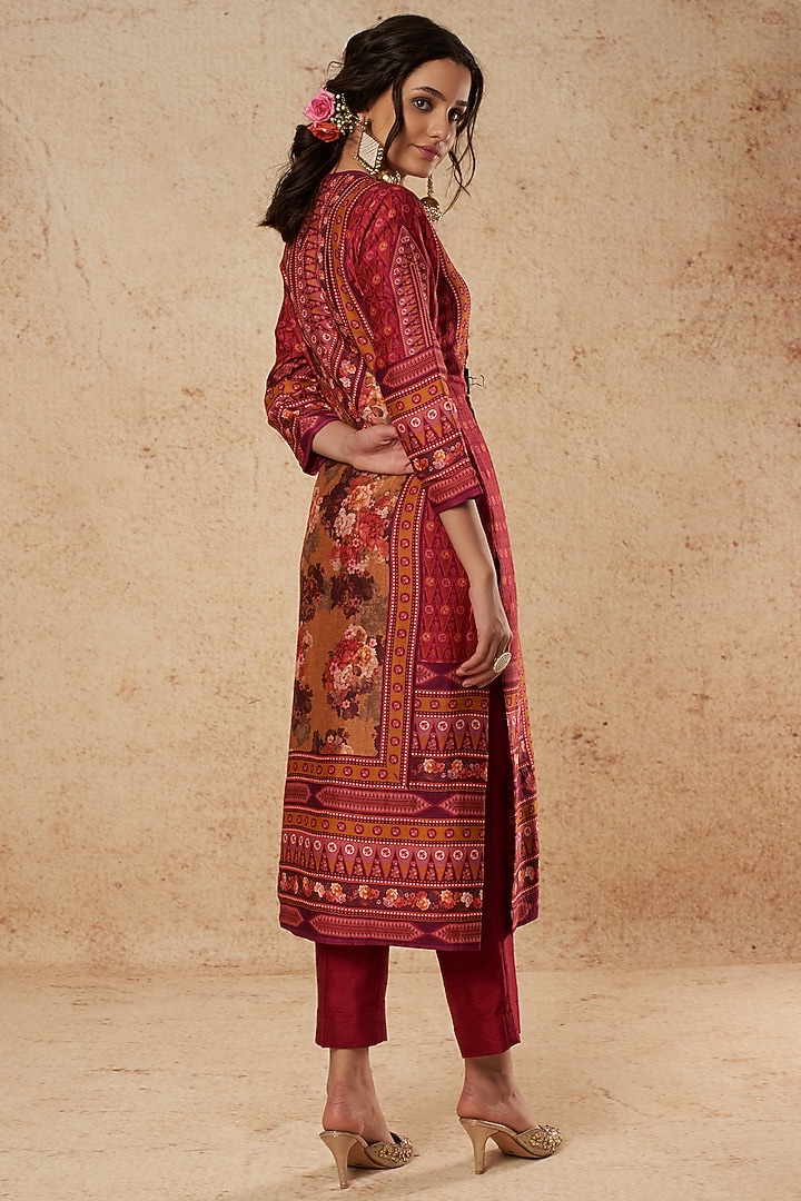 Pink & Orange Printed Kurta Set by Falguni Shane Peacock India at Pernia's Pop Up Shop