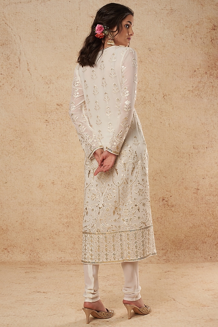 White Gold Foil Kurta Set by Falguni Shane Peacock India at Pernia's Pop Up Shop