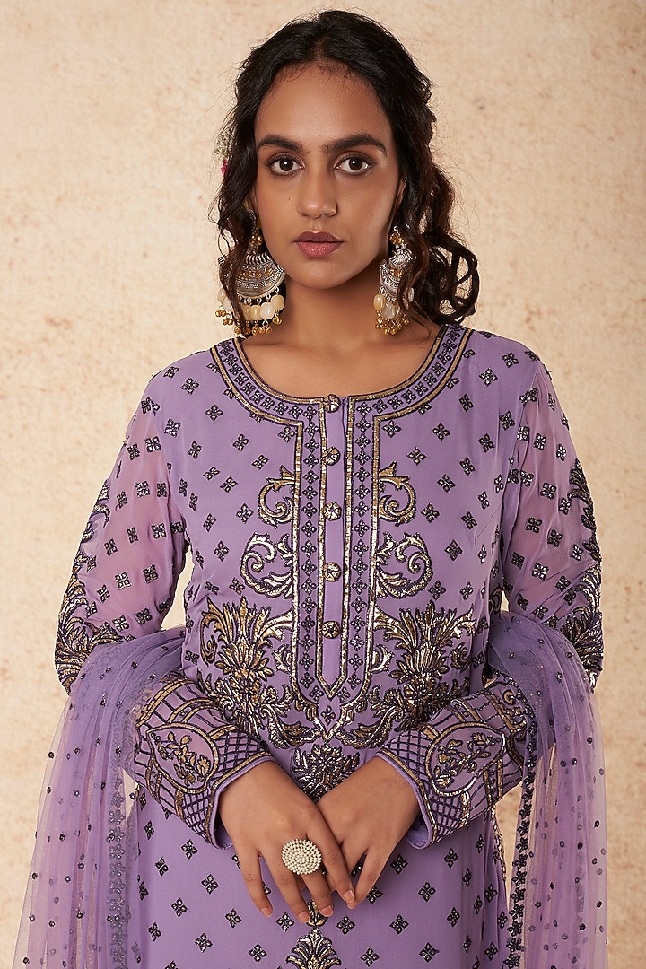 Purple Georgette Kurta Set by Falguni Shane Peacock India at Pernia's Pop Up Shop