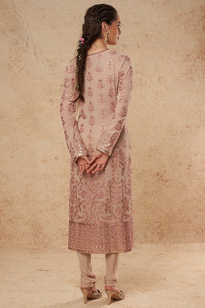 Beige Kurta Set With Gold Foil Work by Falguni Shane Peacock India at Pernia's Pop Up Shop