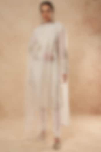 White Georgette Kurta Set With Foil Work  by Falguni Shane Peacock India