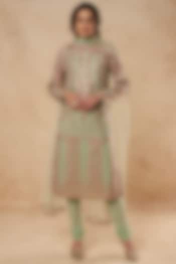 Mint Green Kurta Set With Foil Work by Falguni Shane Peacock India at Pernia's Pop Up Shop