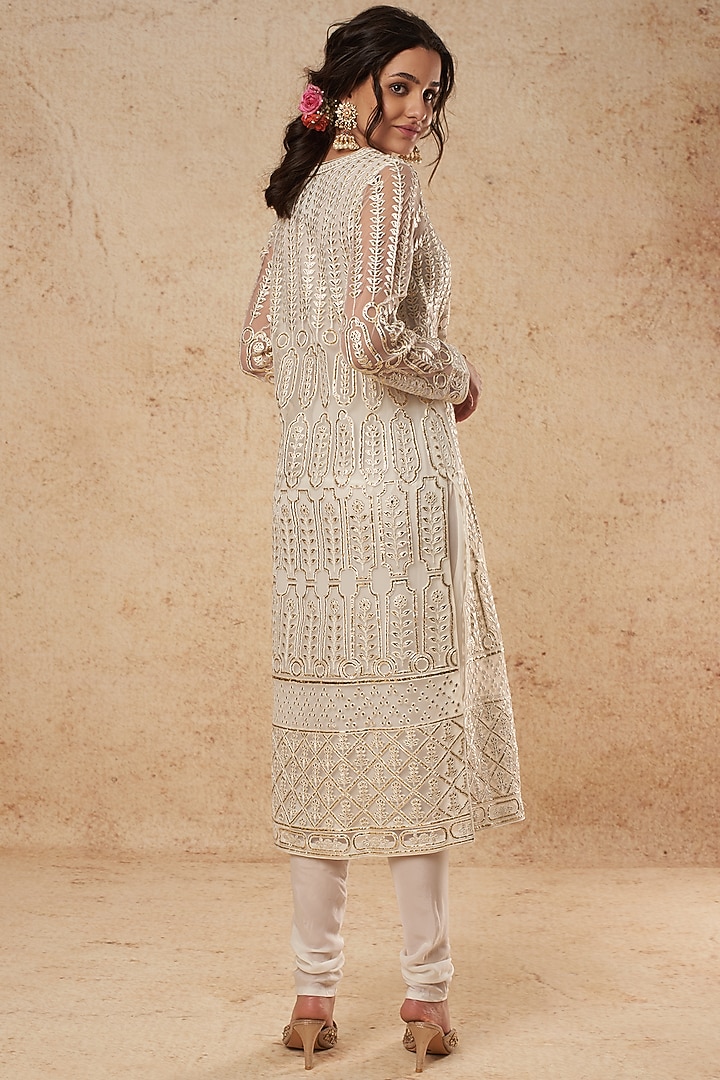 White Kurta Set With Foil Work by Falguni Shane Peacock India at Pernia's Pop Up Shop