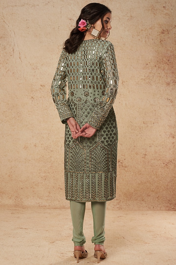 Olive Green Kurta Set With Foil Work by Falguni Shane Peacock India at Pernia's Pop Up Shop