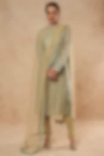 Mint Green Georgette Kurta Set With Foil Work  by Falguni Shane Peacock India
