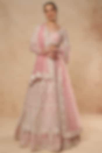 Blush Pink Tulle Bridal Lehenga Set by Falguni Shane Peacock India at Pernia's Pop Up Shop