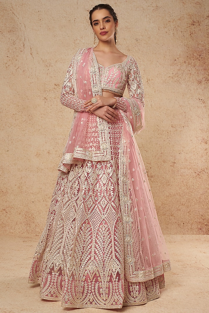 Blush Pink Tulle Bridal Lehenga Set by Falguni Shane Peacock India at Pernia's Pop Up Shop