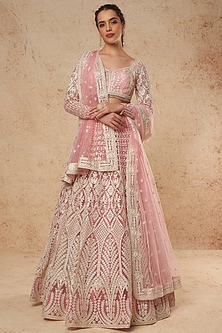 Blush Pink Tulle Lehenga Set  by Falguni Shane Peacock India