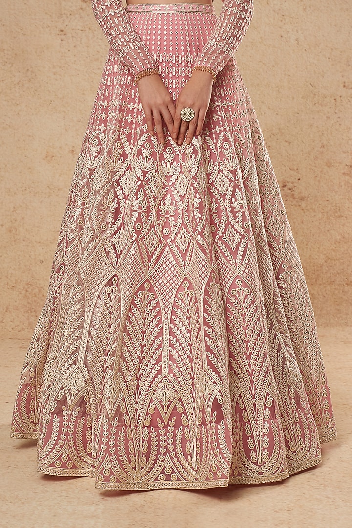 Blush Pink Tulle Bridal Lehenga Set  by Falguni Shane Peacock India at Pernia's Pop Up Shop