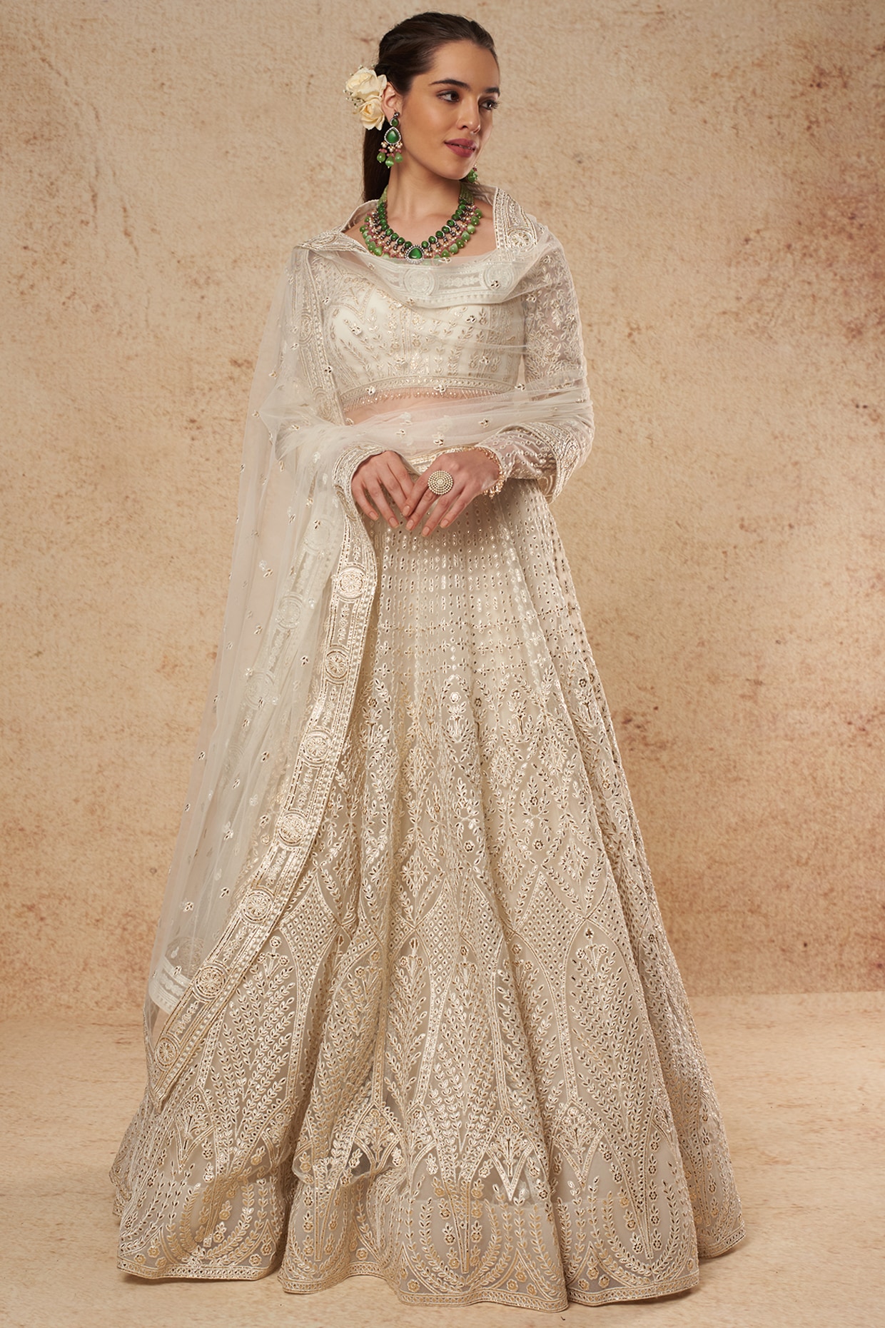 Ivory Tulle Lehenga Set Design by Falguni Shane Peacock India at