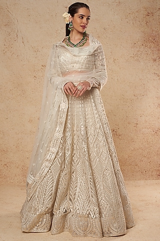 Ivory Tulle Lehenga Set  by Falguni Shane Peacock India