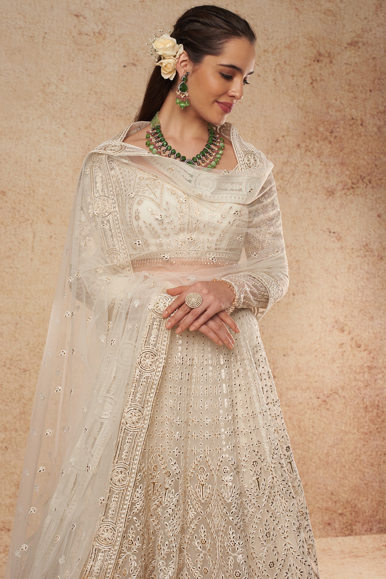 Ivory Tulle Bridal Lehenga Set by Falguni Shane Peacock India at Pernia s Pop Up Shop 2024