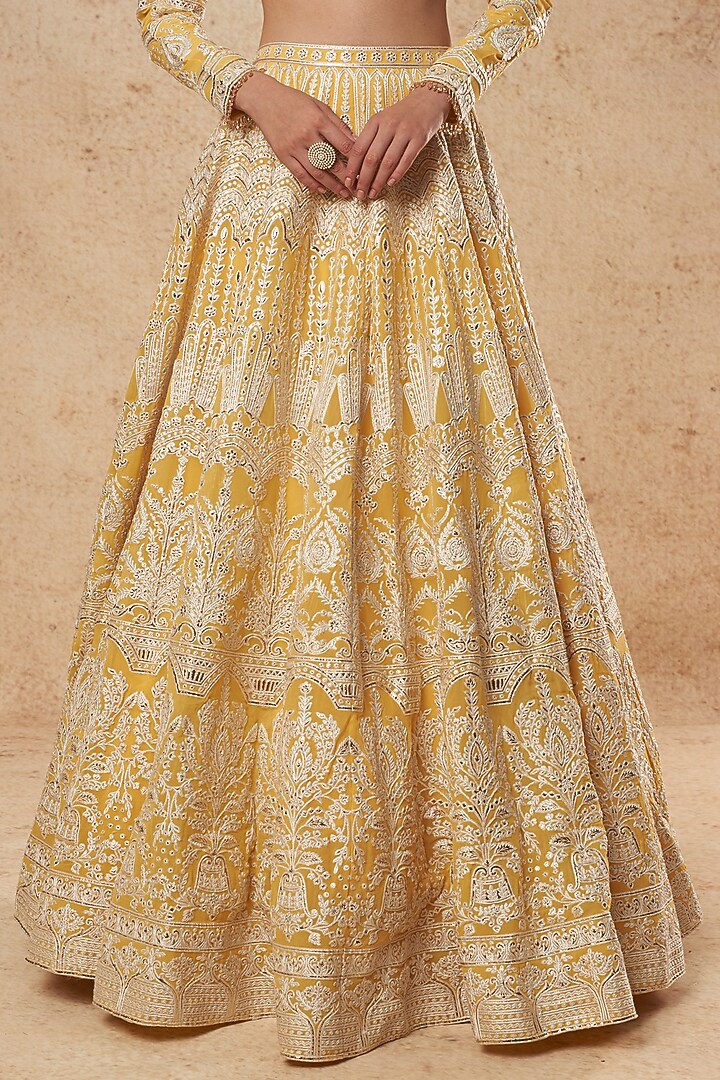 Yellow Georgette Bridal Lehenga Set With Foil Work by Falguni Shane Peacock India at Pernia's Pop Up Shop