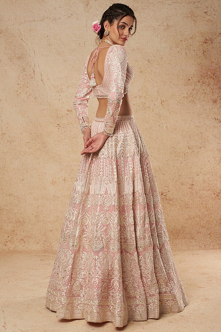 Pink Georgette Bridal Lehenga Set With Foil Work by Falguni Shane Peacock India at Pernia's Pop Up Shop
