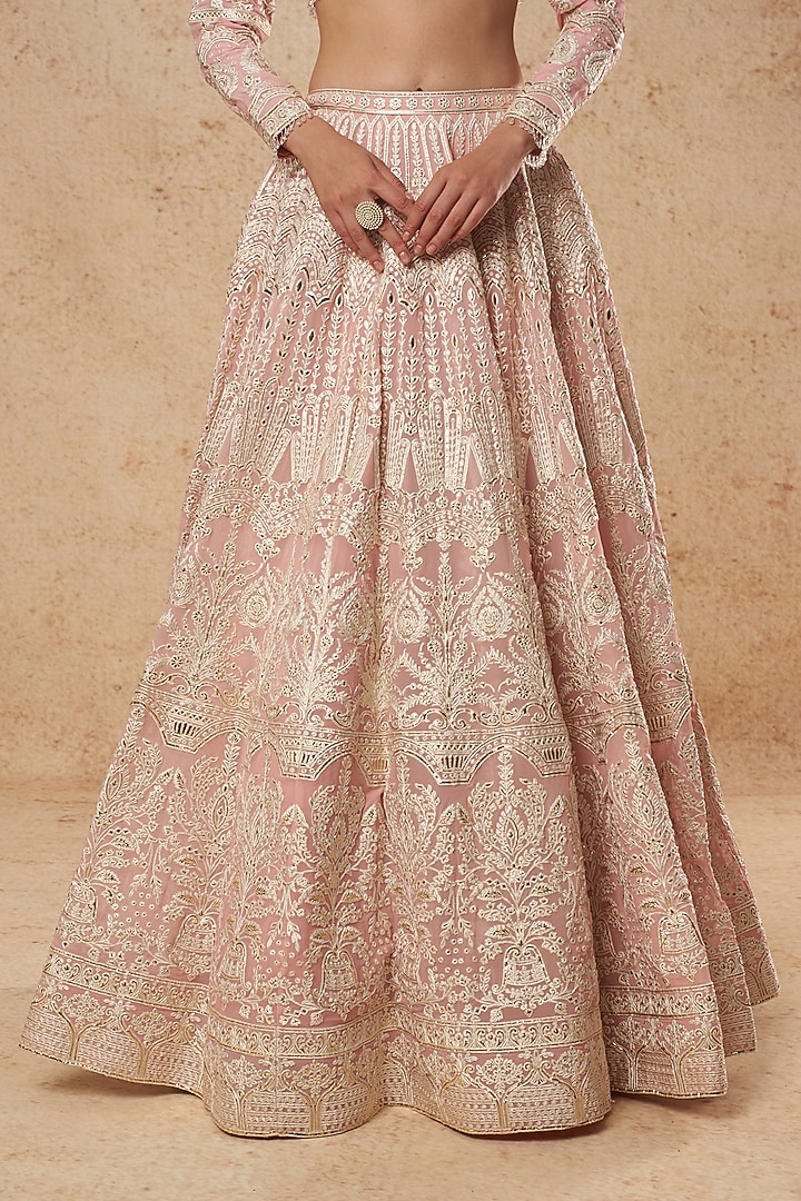 Pink Georgette Bridal Lehenga Set With Foil Work by Falguni Shane Peacock India at Pernia's Pop Up Shop
