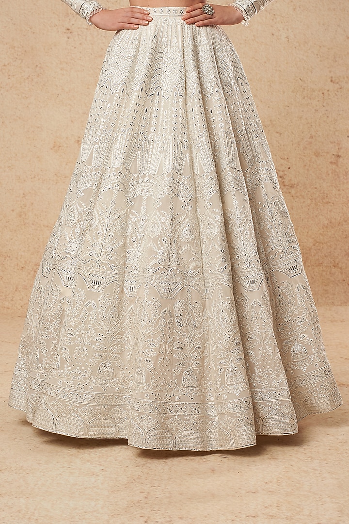 White Georgette Bridal Lehenga Set With Silver Foil Work by Falguni Shane Peacock India at Pernia's Pop Up Shop