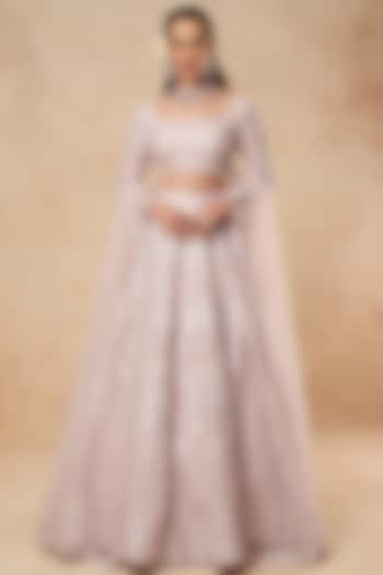 Light Purple Bridal Lehenga Set With Silver Foil Work by Falguni Shane Peacock India at Pernia's Pop Up Shop