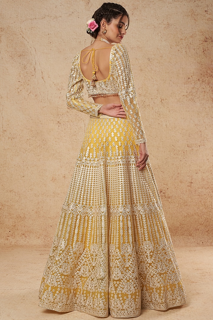 Yellow Bridal Lehenga Set With Foil Work by Falguni Shane Peacock India at Pernia's Pop Up Shop
